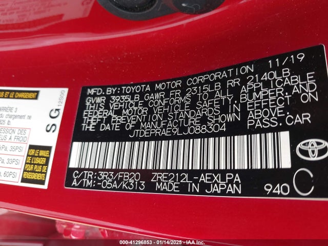 JTDEPRAE9LJ088304 Toyota COROLLA LE