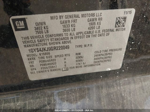 1GYS4JKJ9GR220049 Cadillac Escalade Esv Premium Collection
