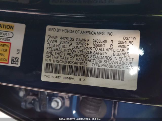1HGCV2F93KA016305 Honda Accord Touring 2.0t
