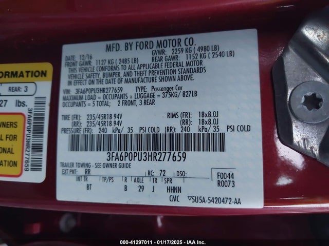 3FA6P0PU3HR277659 Ford Fusion Energi Se Luxury