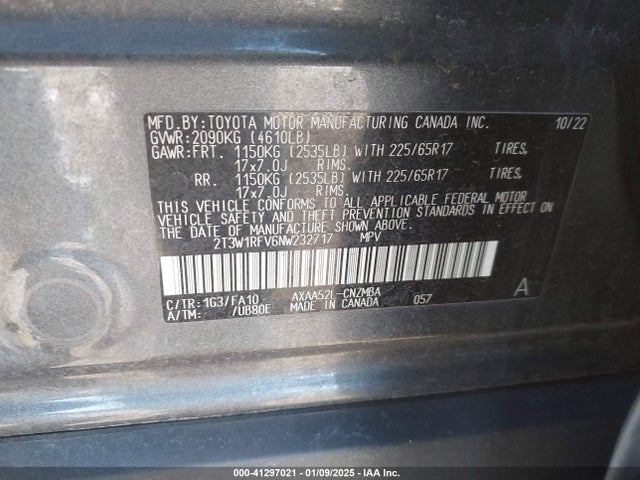 2T3W1RFV6NW232717 Toyota Rav4 Xle