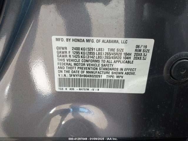 Honda Passport Touring 2019 5FNYF8H96KB020261 Image 9