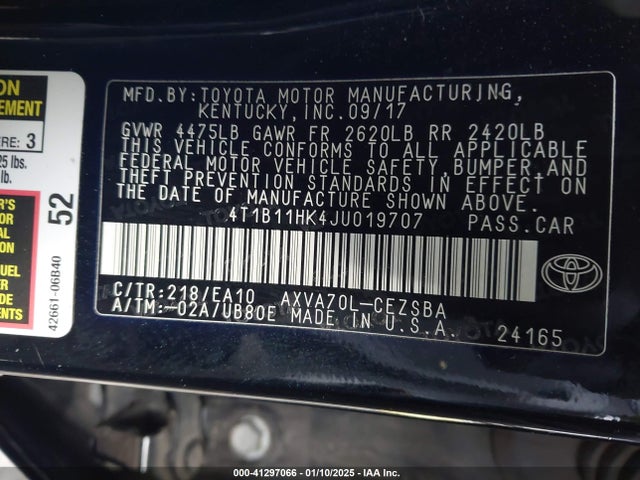 4T1B11HK4JU019707 Toyota CAMRY SE