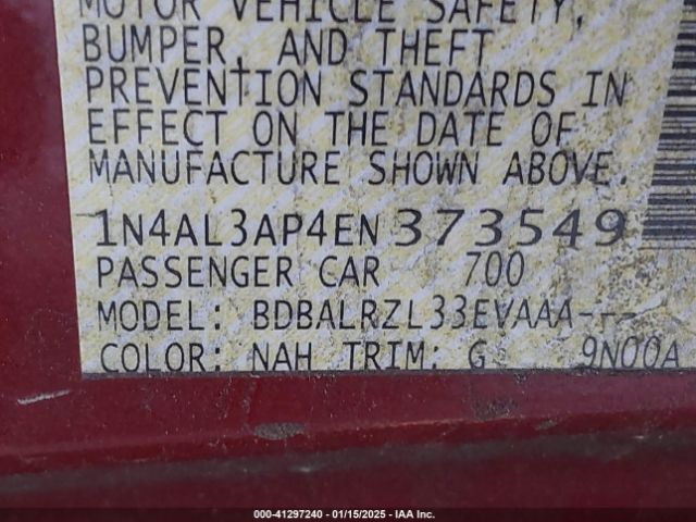 1N4AL3AP4EN373549 Nissan Altima 2.5/2.5 S/2.5 Sl/2.5 Sv