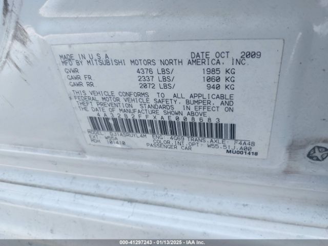2010 MITSUBISHI GALANT 4A32B2FFXAE008683 Photo 8