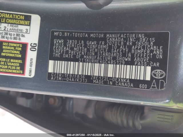 2T1BURHE4GC485129 Toyota COROLLA LE