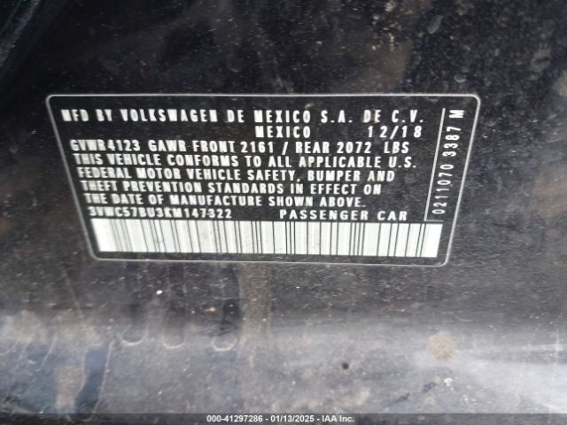 3VWC57BU3KM147322 Volkswagen Jetta 1.4t R-line/1.4t S/1.4t Se