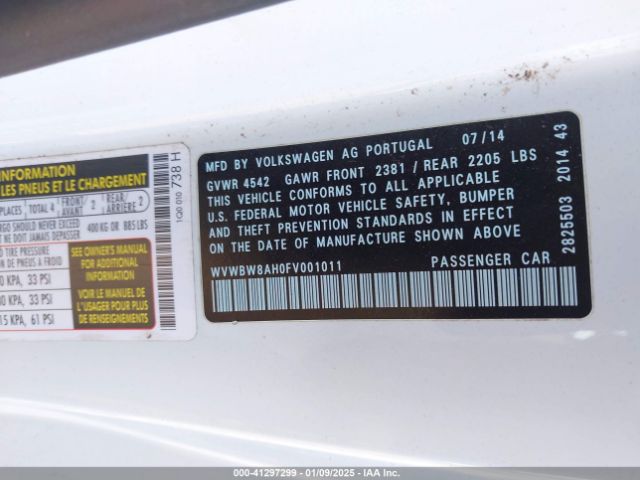 2015 VOLKSWAGEN EOS WVWBW8AH0FV001011 Photo 8