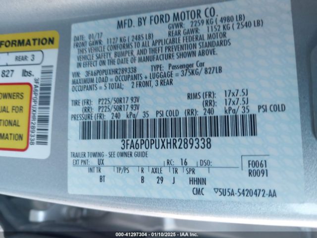 3FA6P0PUXHR289338 Ford Fusion Energi Se Luxury