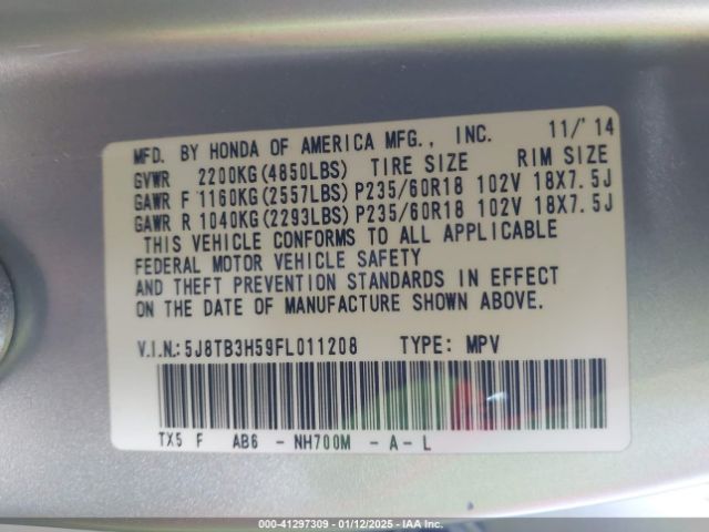5J8TB3H59FL011208 Acura RDX