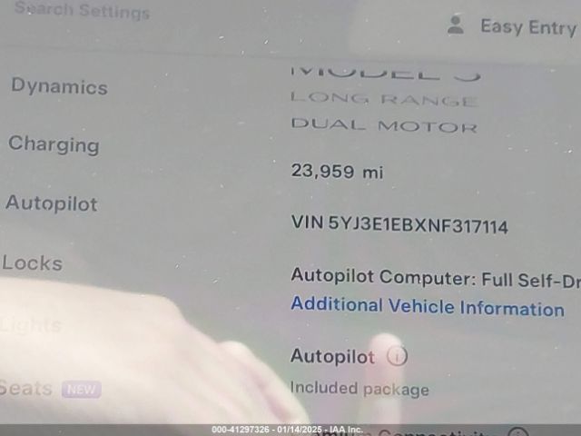 5YJ3E1EBXNF317114 Tesla Model 3 Long Range Dual Motor All-wheel Drive