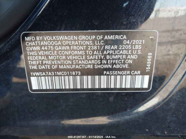 1VWSA7A31MC011873 Volkswagen Passat 2.0t Se