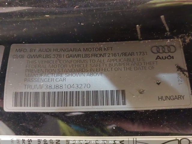 2008 AUDI TT TRUMF38J881043270 Photo 8