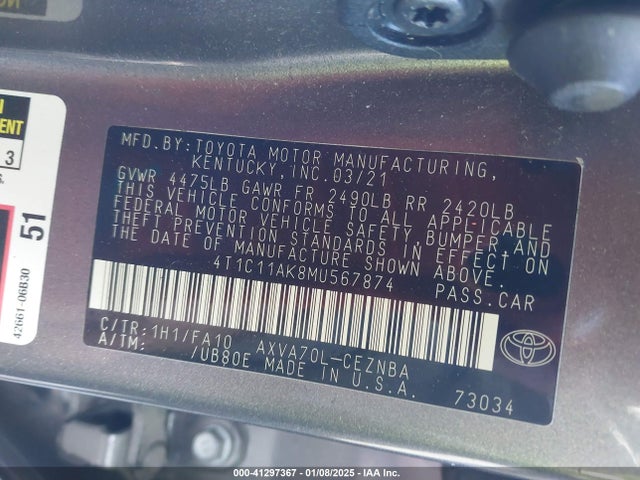 Toyota CAMRY LE 2021 4T1C11AK8MU567874 Image 9