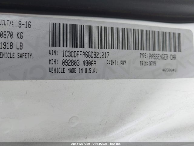 1C3CDFFA6GD821017 Dodge Dart Sxt Sport