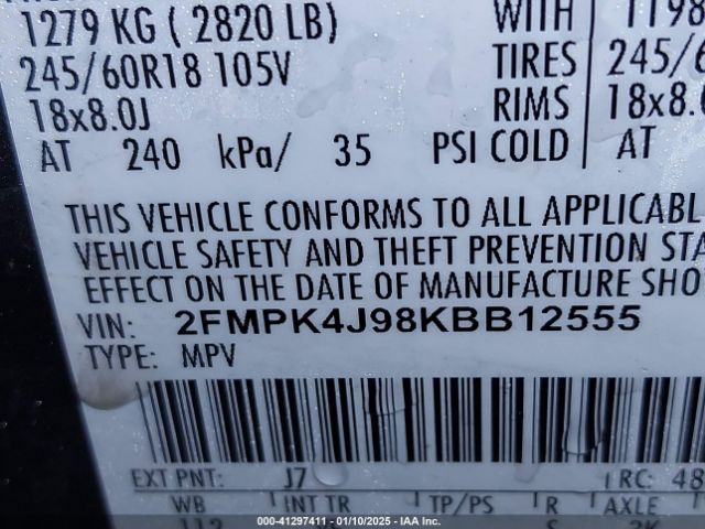 2FMPK4J98KBB12555 Ford EDGE SEL