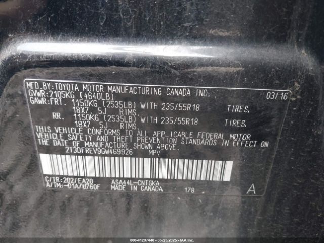 2T3DFREV9GW469926 Toyota 2ar-fe