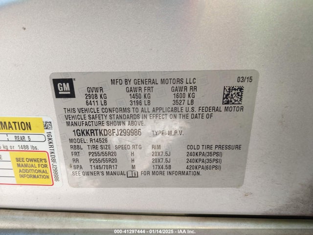 GMC Acadia 2015 1GKKRTKD8FJ299986 Image 9