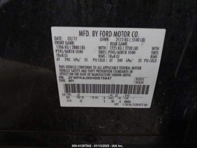 2FMPK4J95HBB75847 Ford EDGE SEL