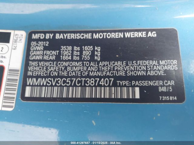 2012 MINI COOPER S WMWSV3C57CT387407 Photo 8