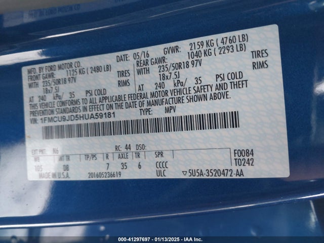 Ford Escape Titanium 2017 1FMCU9JD5HUA59181 Image 9