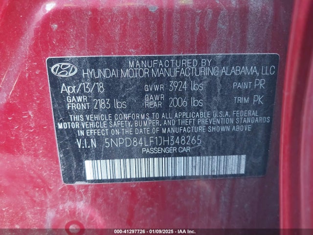 5NPD84LF1JH348265 Hyundai ELANTRA SEL