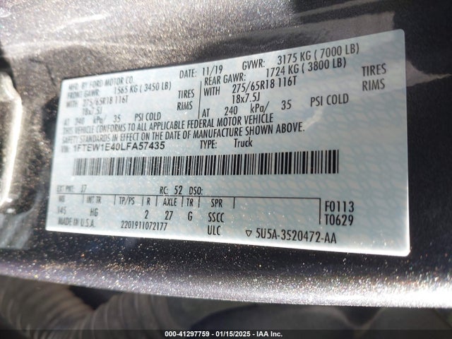 Ford F-150 Lariat 2020 1FTEW1E40LFA57435 Image 9