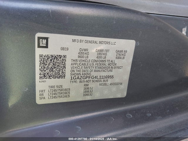 1GAZGPFG4L1116955 Chevrolet Express Passenger Rwd 3500 Extended Wheelbase Lt