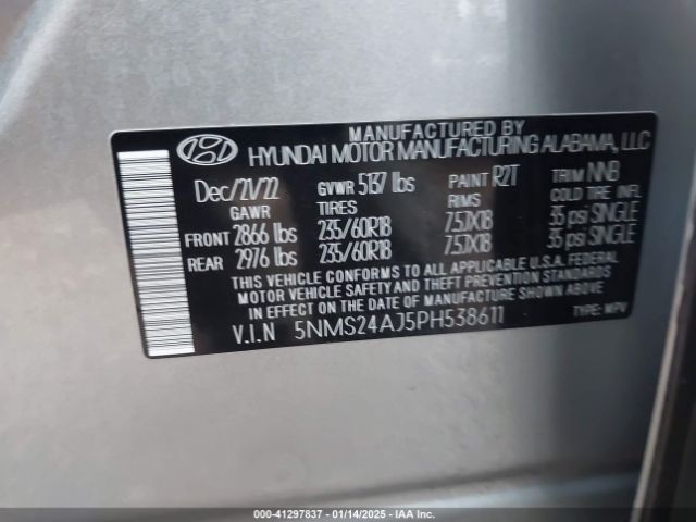 5NMS24AJ5PH538611 Hyundai Santa Fe Sel