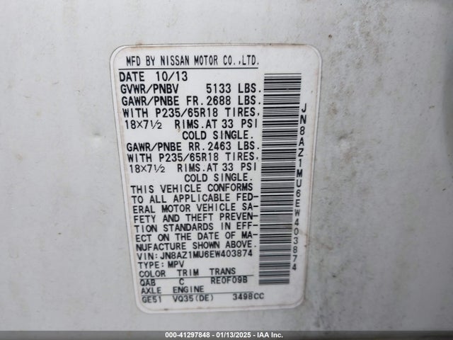 Nissan MURANO SV 2014 JN8AZ1MU6EW403874 Image 9