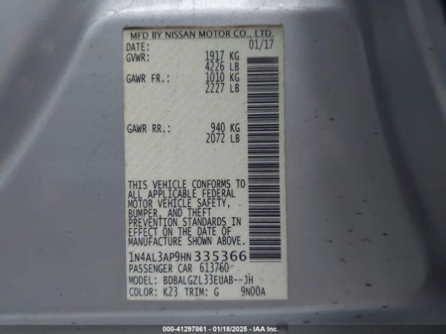 1N4AL3AP9HN335366 Nissan Altima 2.5 S