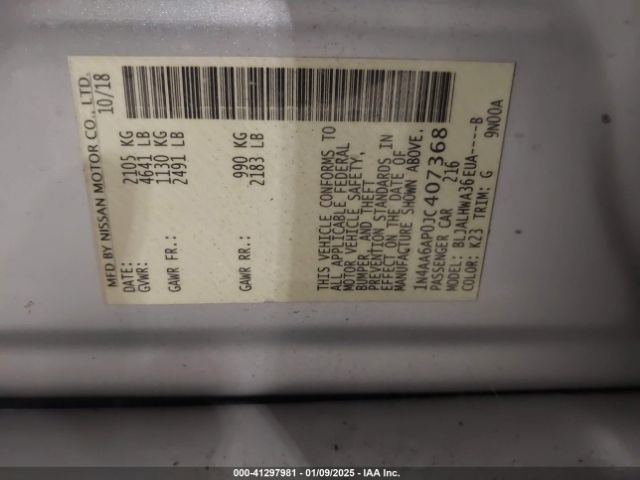 1N4AA6AP0JC407368 Nissan Maxima 3.5 Platinum