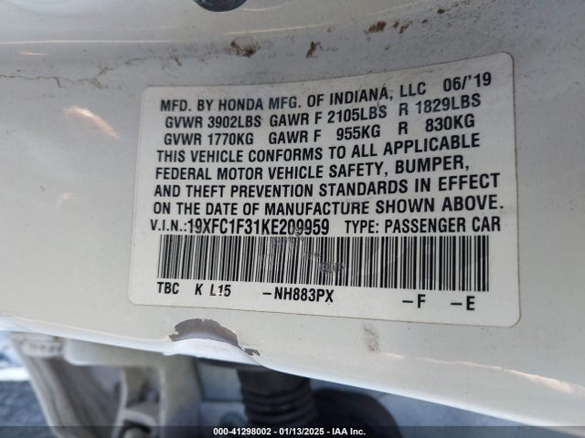 Honda CIVIC EX 2019 19XFC1F31KE209959 Image 9