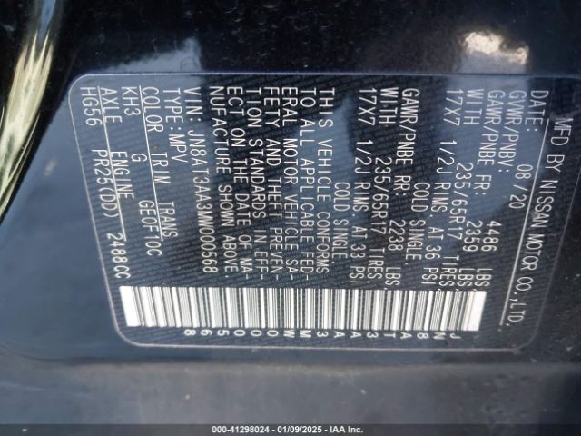 JN8AT3AA3MW000568 Nissan Rogue S Fwd