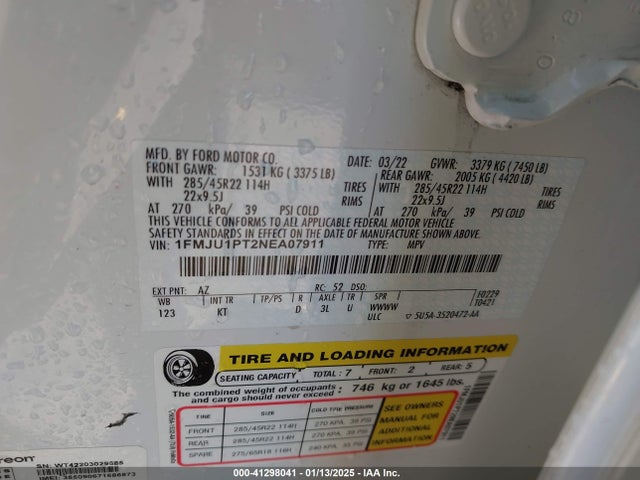 1FMJU1PT2NEA07911 Ford Expedition King Ranch