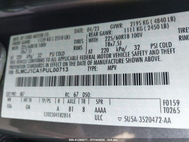 5LMCJ1CA1PUL00713 Lincoln Corsair Standard
