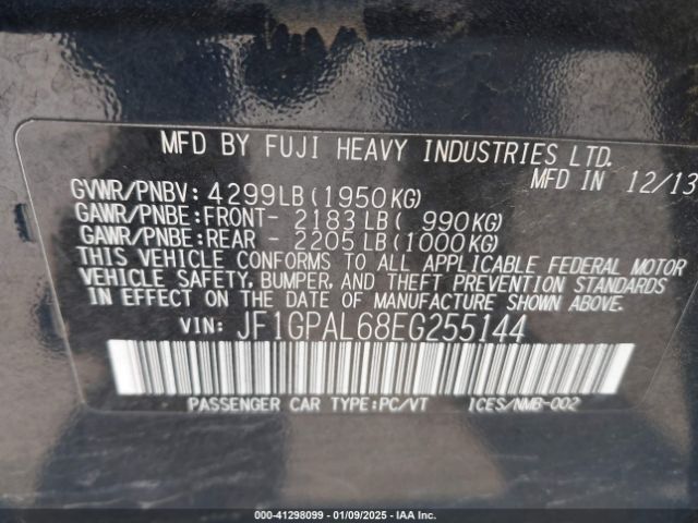 JF1GPAL68EG255144 Subaru Impreza 2.0i Sport Premium