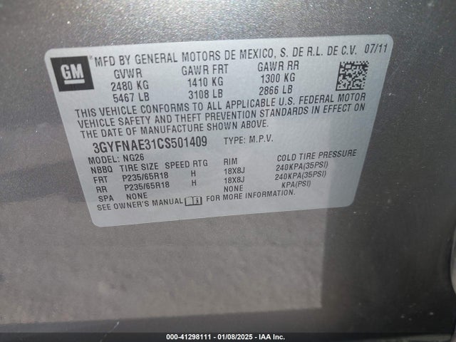 2012 CADILLAC SRX 3GYFNAE31C5501409 Photo 8
