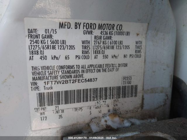 1FT7W2BT2FEC54837 Ford F-250 Xlt