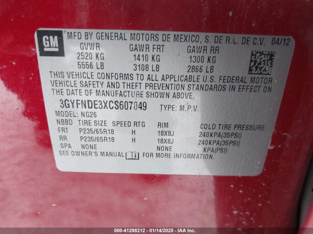 2012 CADILLAC SRX 3GYFNDE3XCS607049 Photo 8