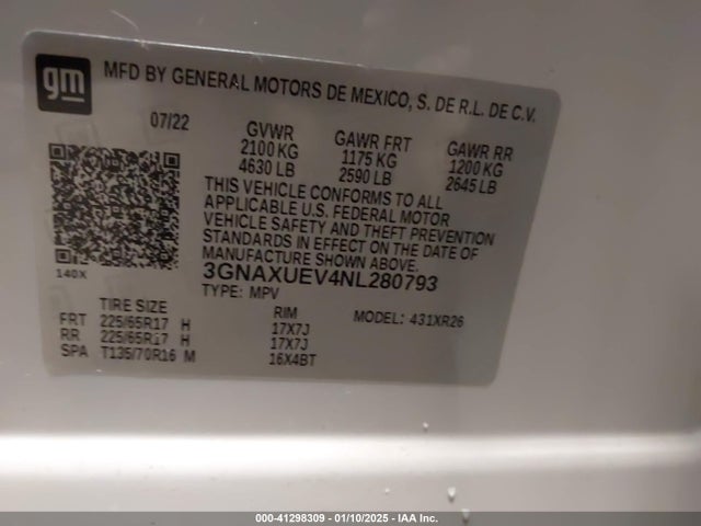 3GNAXUEV4NL280793 Chevrolet Equinox Awd Lt