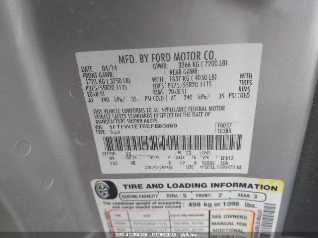 1FTFW1ET6EFB60860 Ford F-150 Platinum