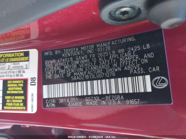 58ADZ1B13LU071276 Lexus ES 350