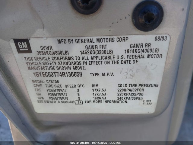 2004 CADILLAC ESCALADE 1GYEC63T74R136658 Photo 8
