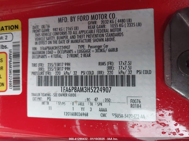 Ford Mustang V6 2017 1FA6P8AM3H5224907 Image 9