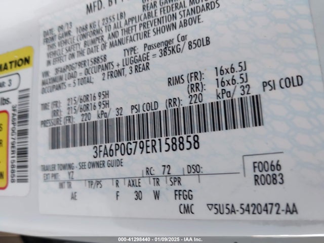 3FA6P0G79ER158858 Ford FUSION S