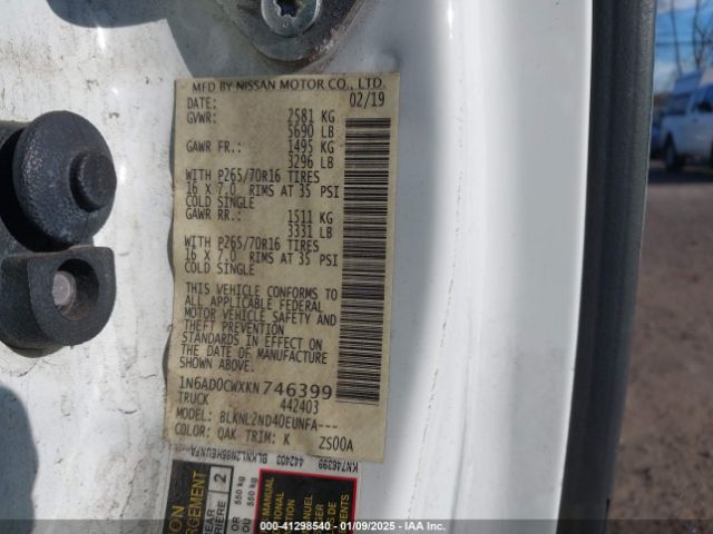 1N6AD0CWXKN746399 Nissan Frontier Sv