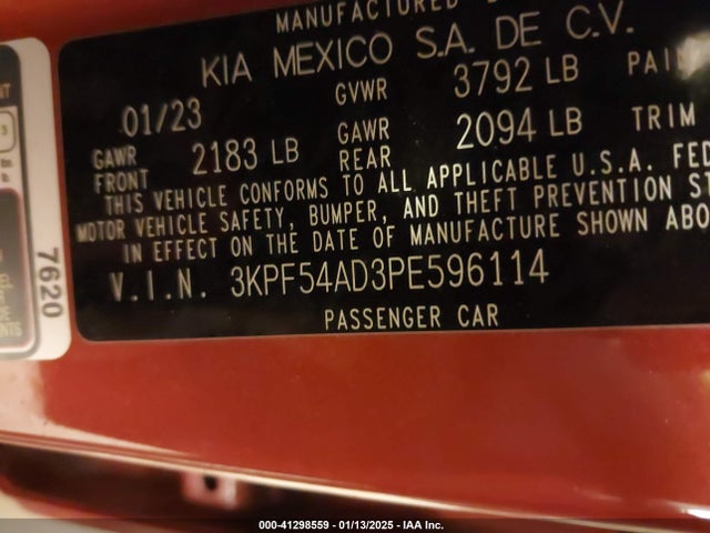 Продаж на аукціоні авто 2023 Kia Forte Gt-line, vin: 3KPF54AD3PE596114, номер лоту: 41298559