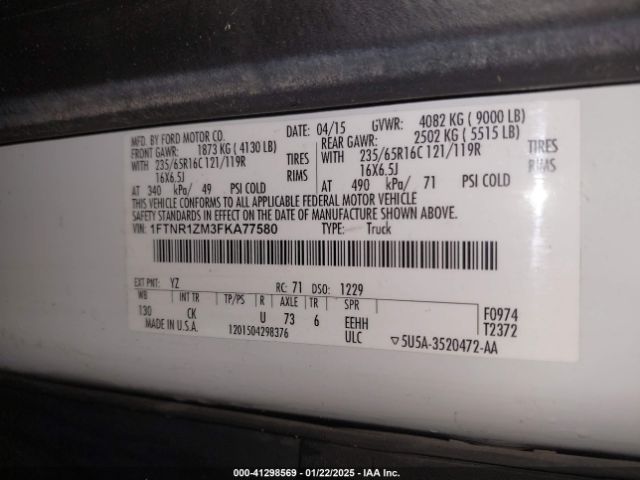 1FTNR1ZM3FKA77580 Ford Transit-250