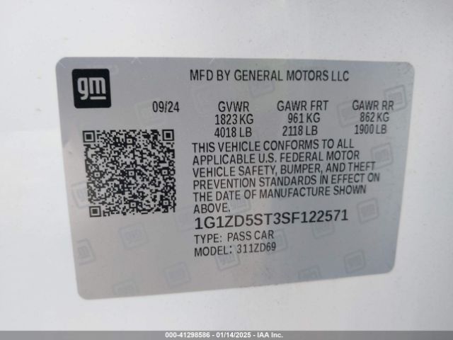1G1ZD5ST3SF122571 Chevrolet Malibu Fwd 1lt